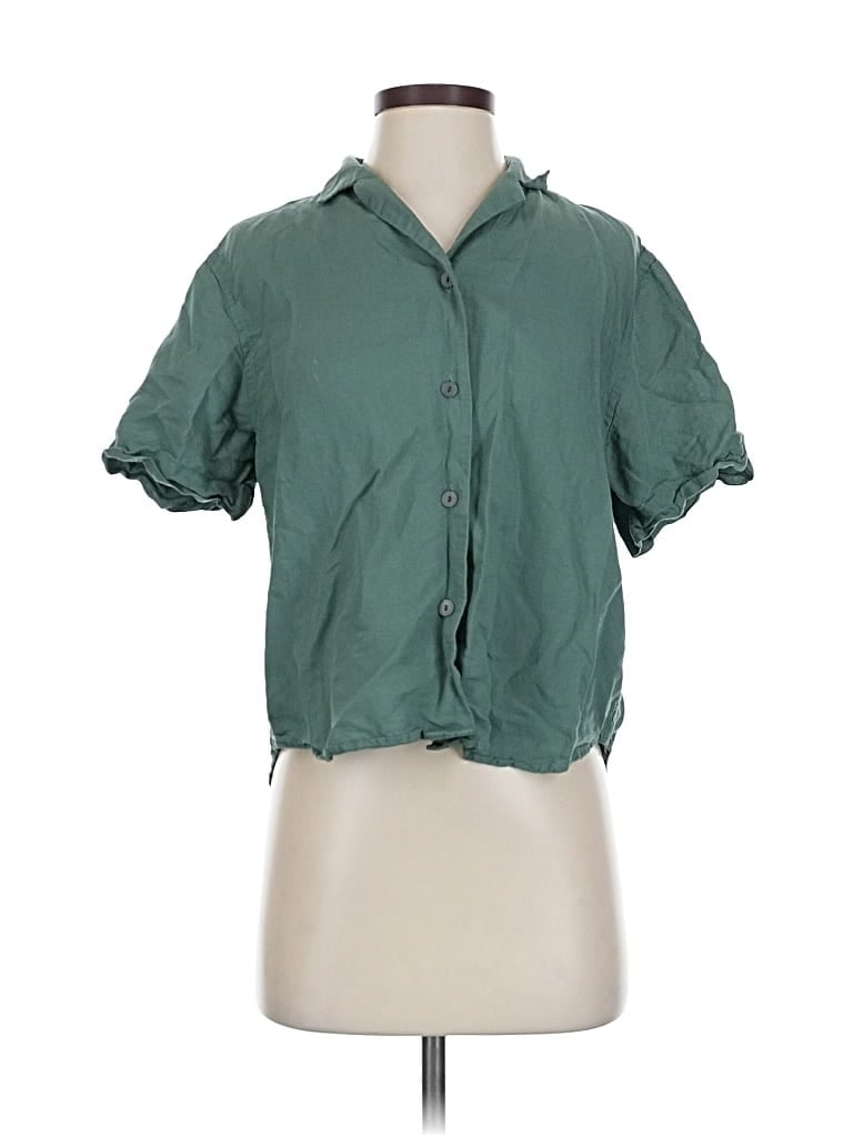Pre-owned Uniqlo Short Sleeve Blouse In Green