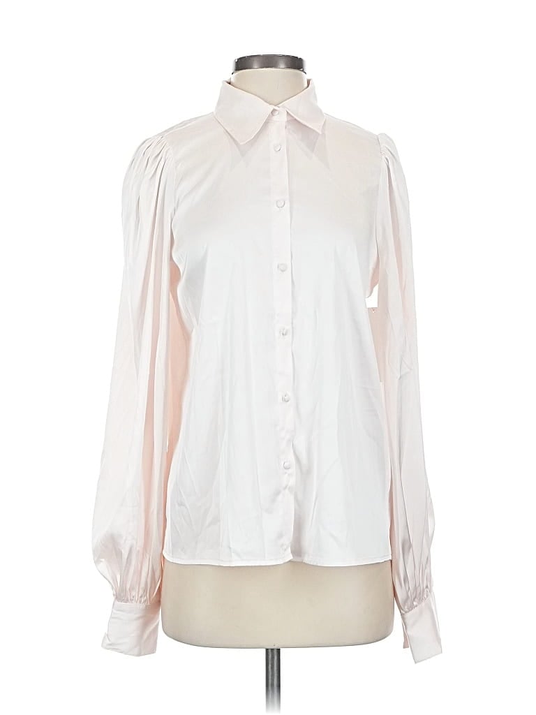 Pre-owned Aura Long Sleeve Blouse In White