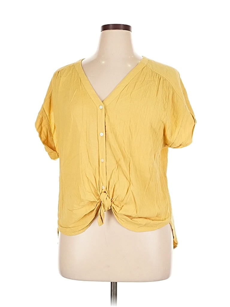 Pre-owned Ann Taylor Loft Short Sleeve Blouse In Yellow
