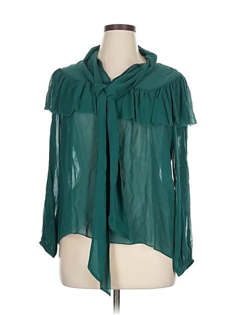 Pre-owned J.crew Collection Long Sleeve Blouse In Green