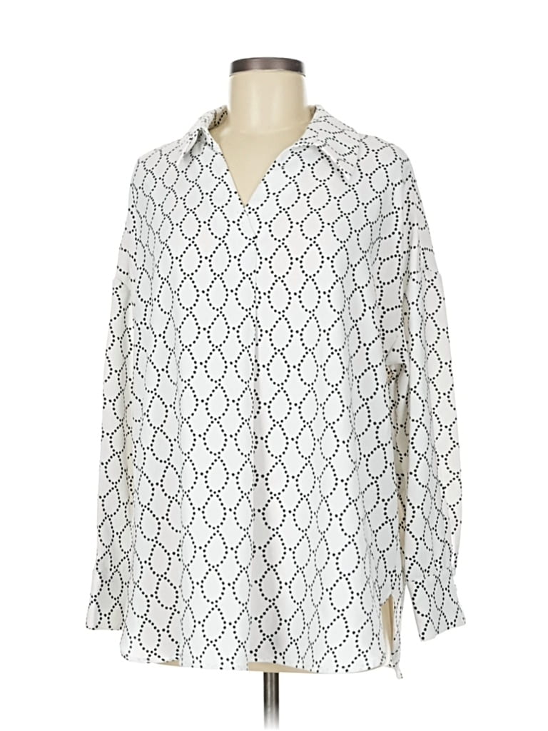 Pre-owned Adrianna Papell Long Sleeve Blouse In White