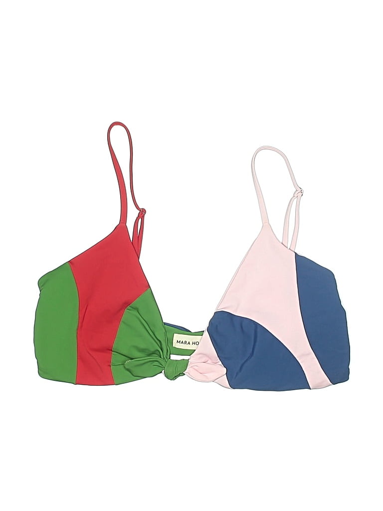 Pre-owned Mara Hoffman Swimsuit Top Green Color Block Pattern Swimwear
