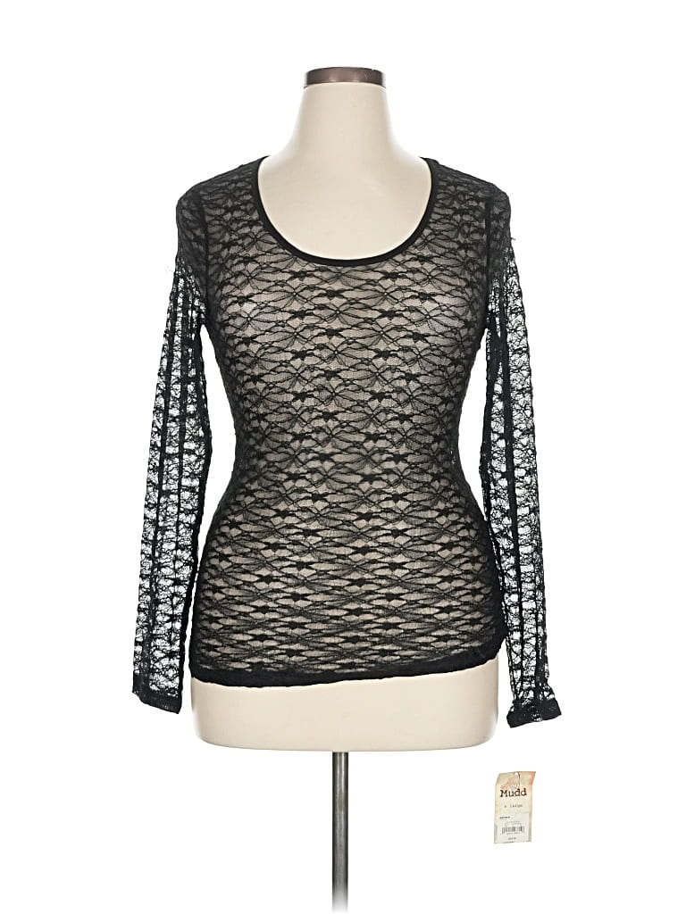 Mudd Long Sleeve Top Black Scoop Neck Tops