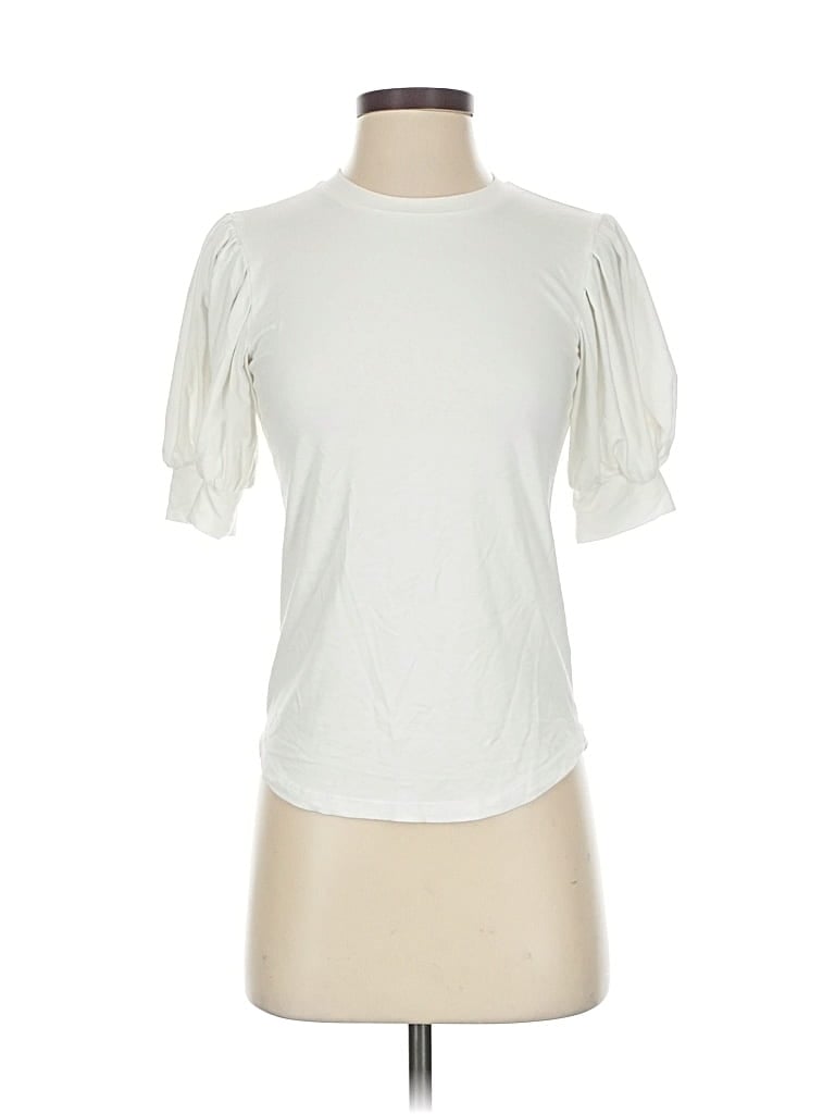 Pre-owned Frame Short Sleeve Top Ivory Mock Neckline Tops In White
