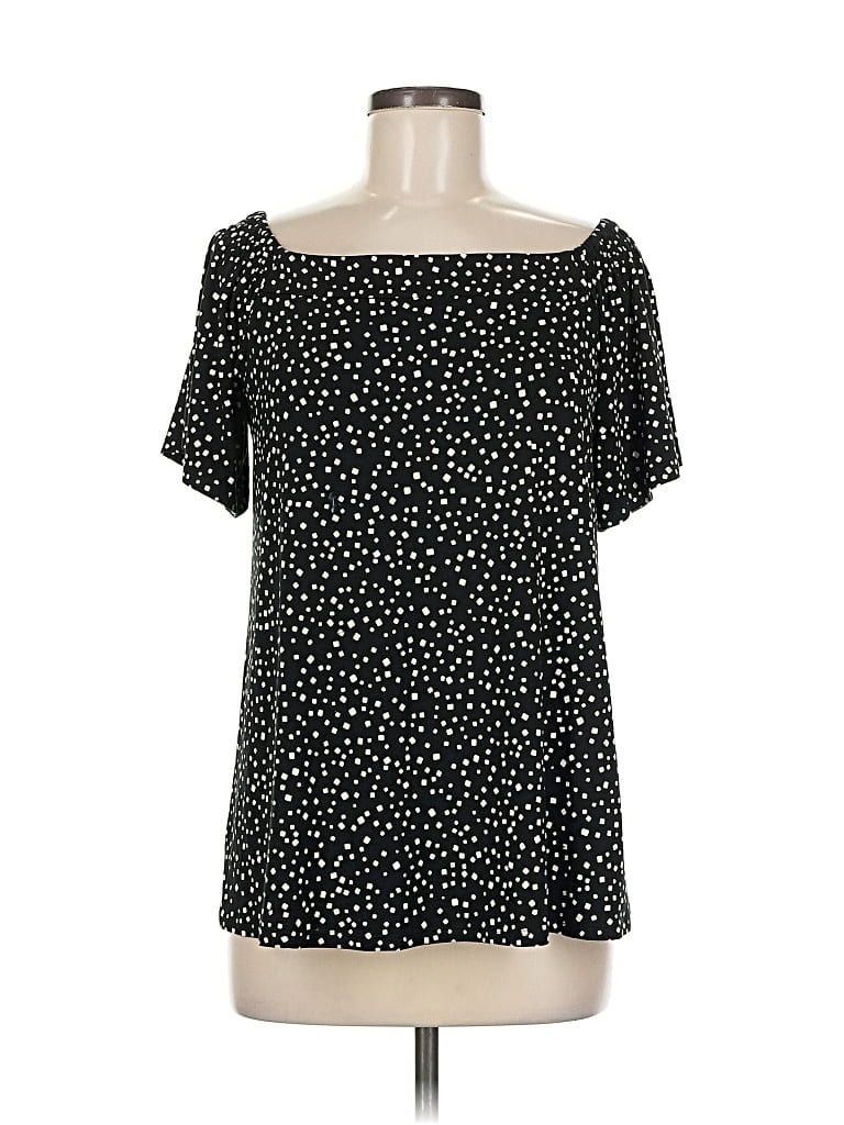 Pre-owned Jjill Short Sleeve Blouse In Black