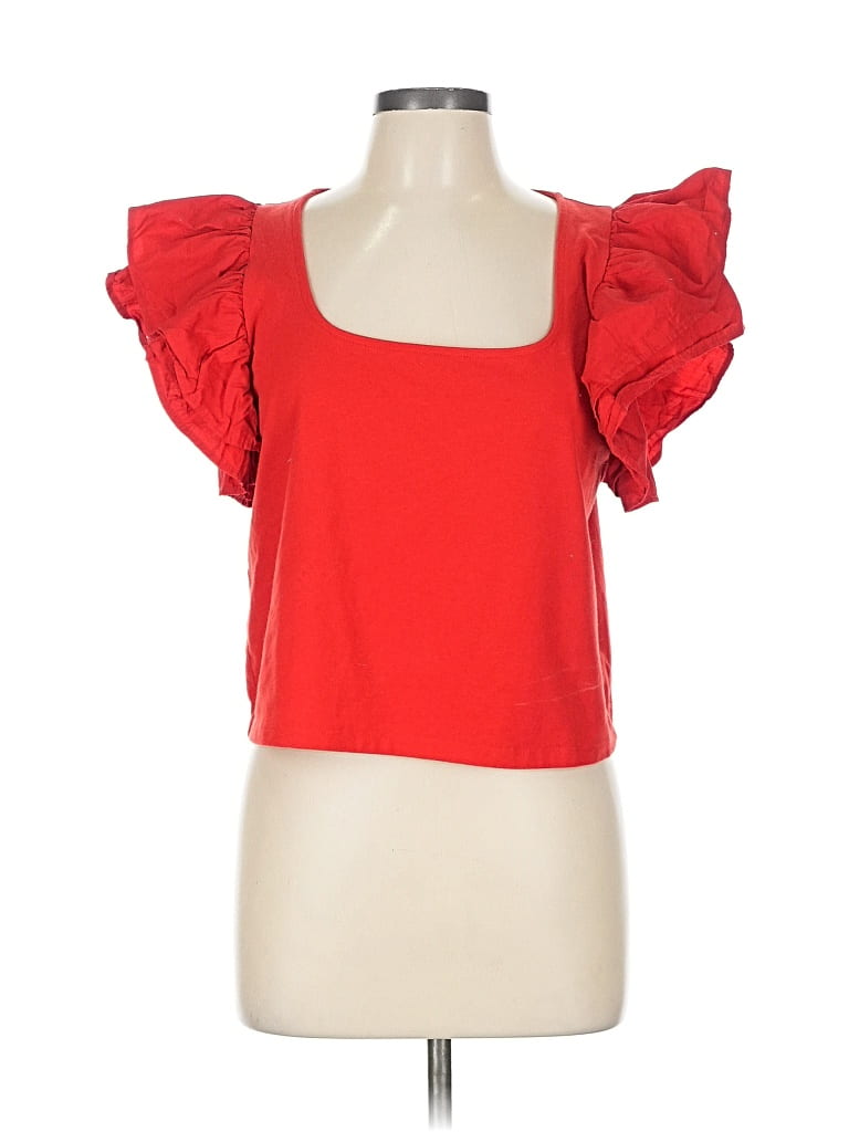 A NEW DAY Pre-owned Short Sleeve Top Red Sweetheart Neckline Tops
