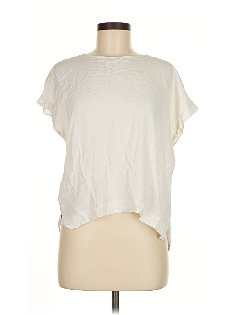 Pre-owned Numi Short Sleeve Top Ivory Keyhole Neckline Tops In White