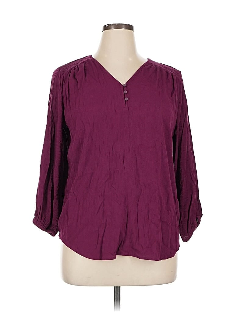 Pre-owned Liz Claiborne 3/4 Sleeve Blouse In Burgundy