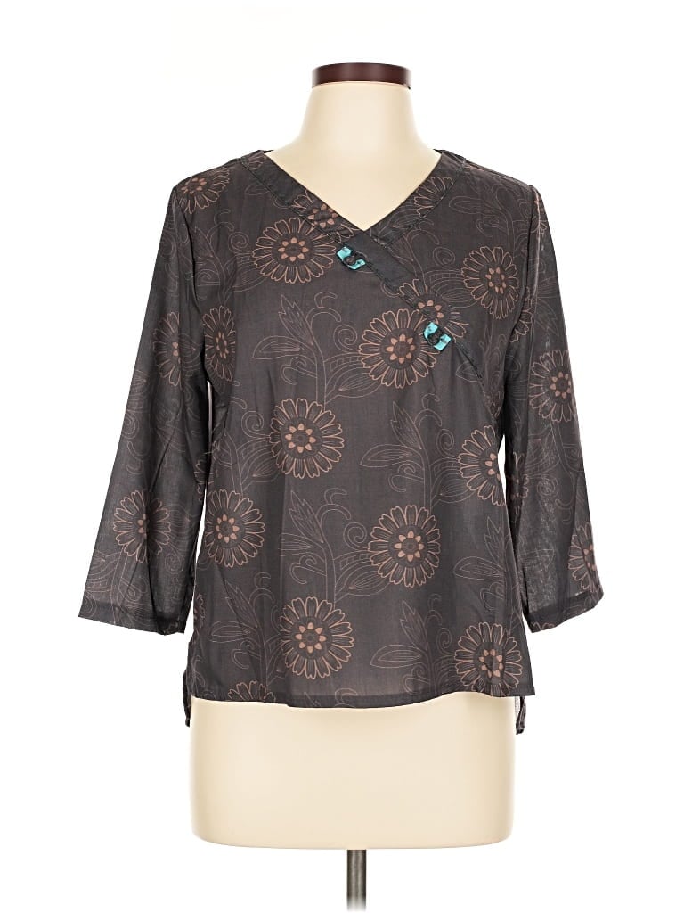 Pre-owned Assorted Brands 3/4 Sleeve Blouse In Gray