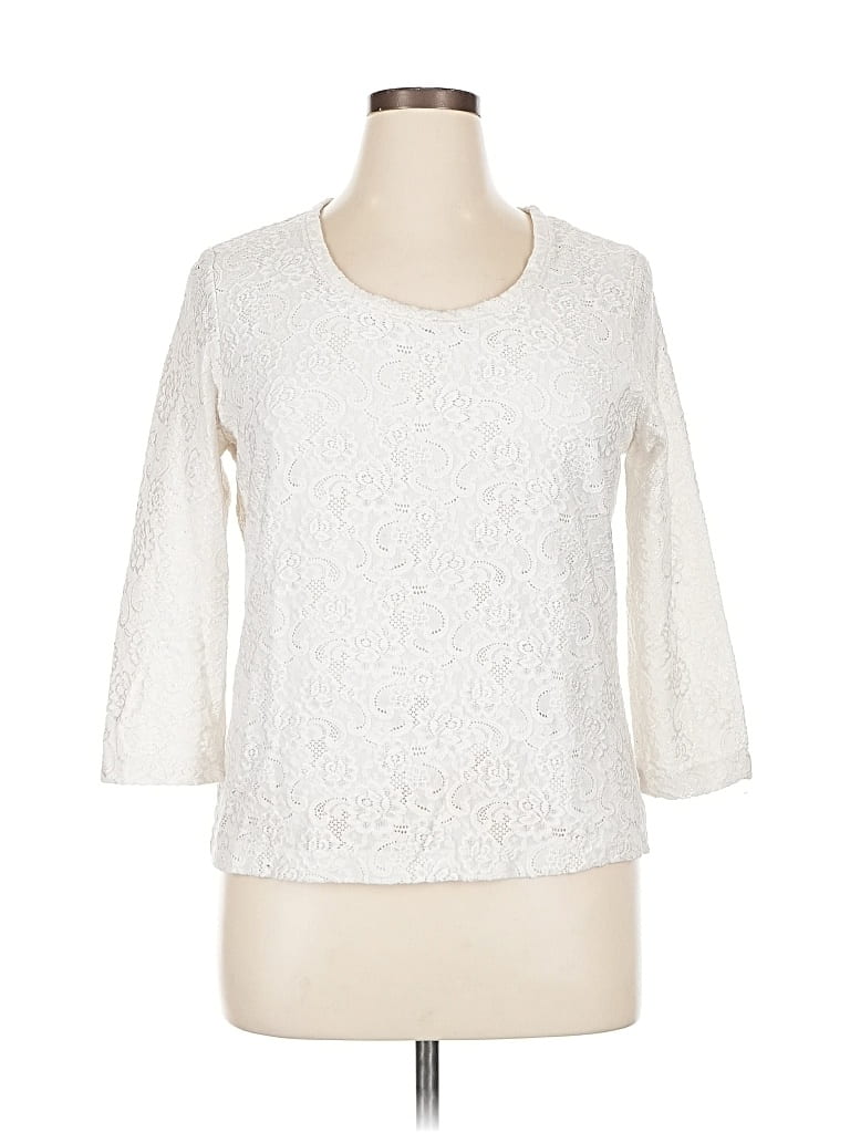 Pre-owned French Laundry 3/4 Sleeve Top Ivory Boatneck Tops In White