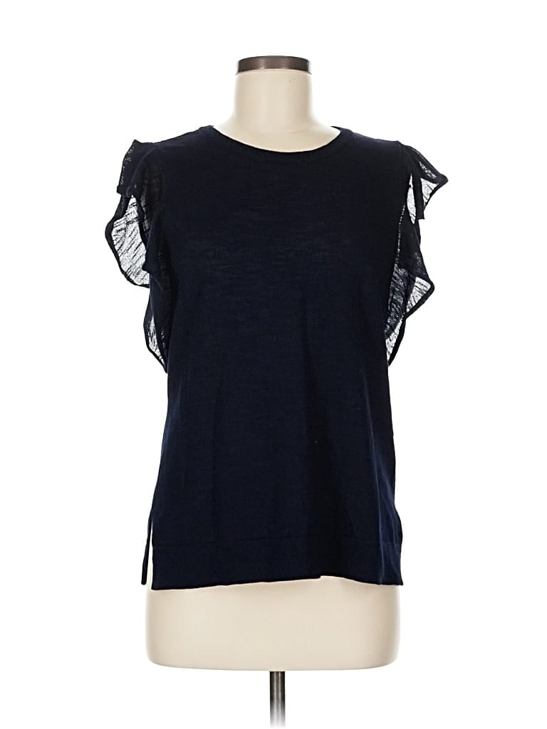 ANTONIO MELANI Pre-owned Short Sleeve Top Blue Ruffles Neckline Tops