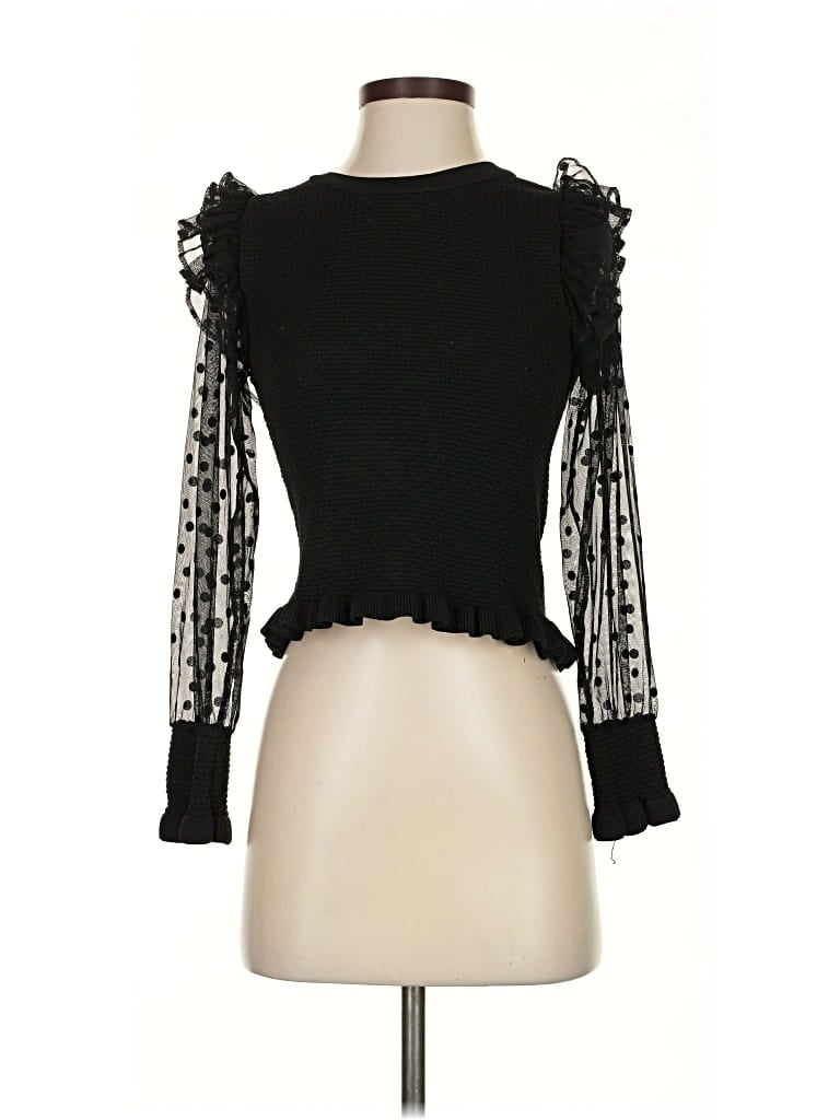 Pre-owned Maeve By Anthropologie Long Sleeve Top Black Crew Neck Tops