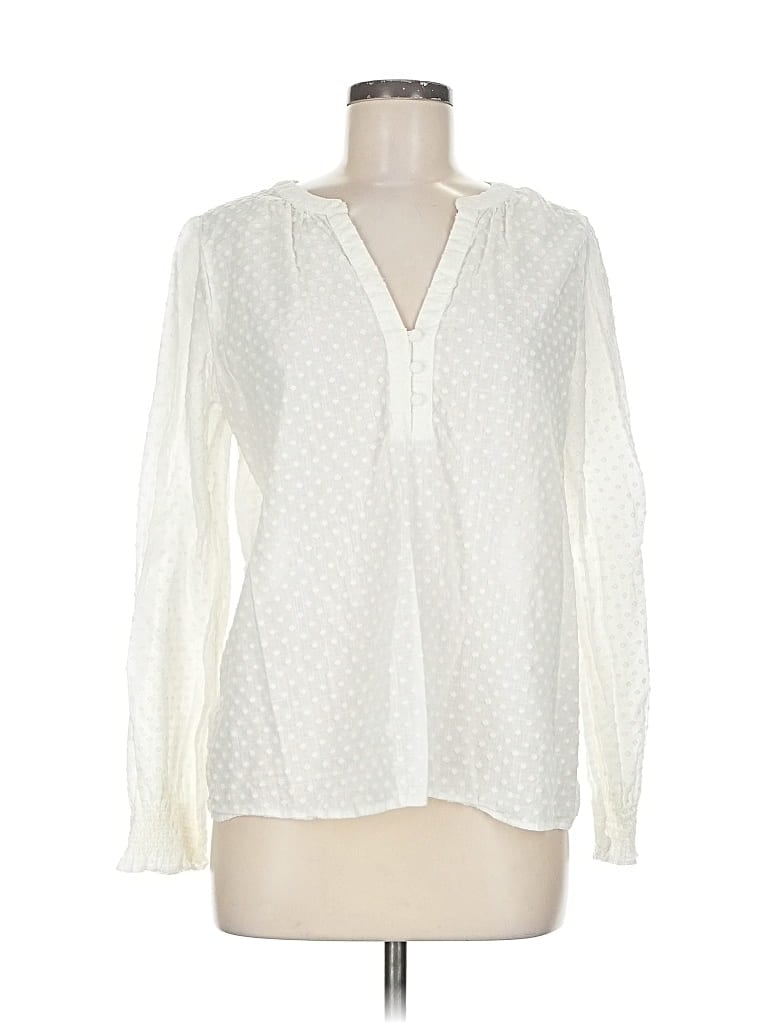 Pre-owned Ann Taylor Loft Long Sleeve Blouse In White