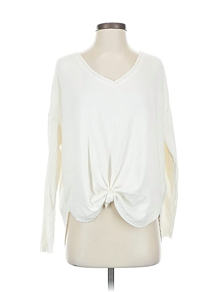 Pre-owned Wild Fable Long Sleeve Top Ivory Plunge Neckline Tops In White