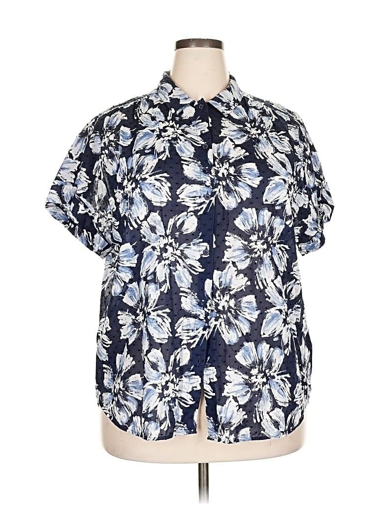 Pre-owned Lafayette 148 Short Sleeve Blouse In Blue