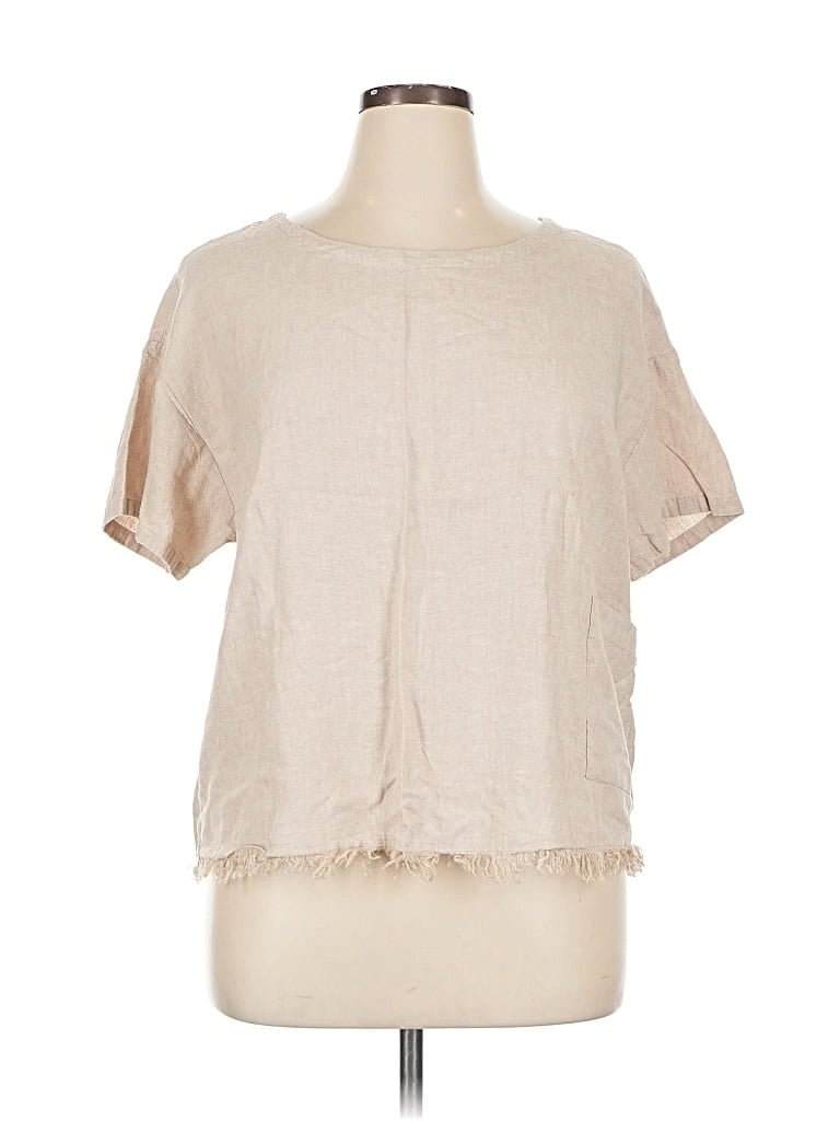 Pre-owned Zac & Rachel Short Sleeve Top Tan Crew Neck Tops In Brown