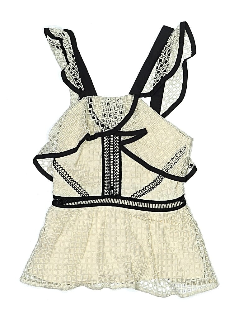 Pre-owned Self-portrait Sleeveless Top Ivory Ruffles Neckline Tops In White