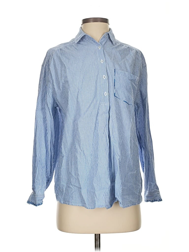 Pre-owned Soludos Long Sleeve Button Down Shirt In Blue