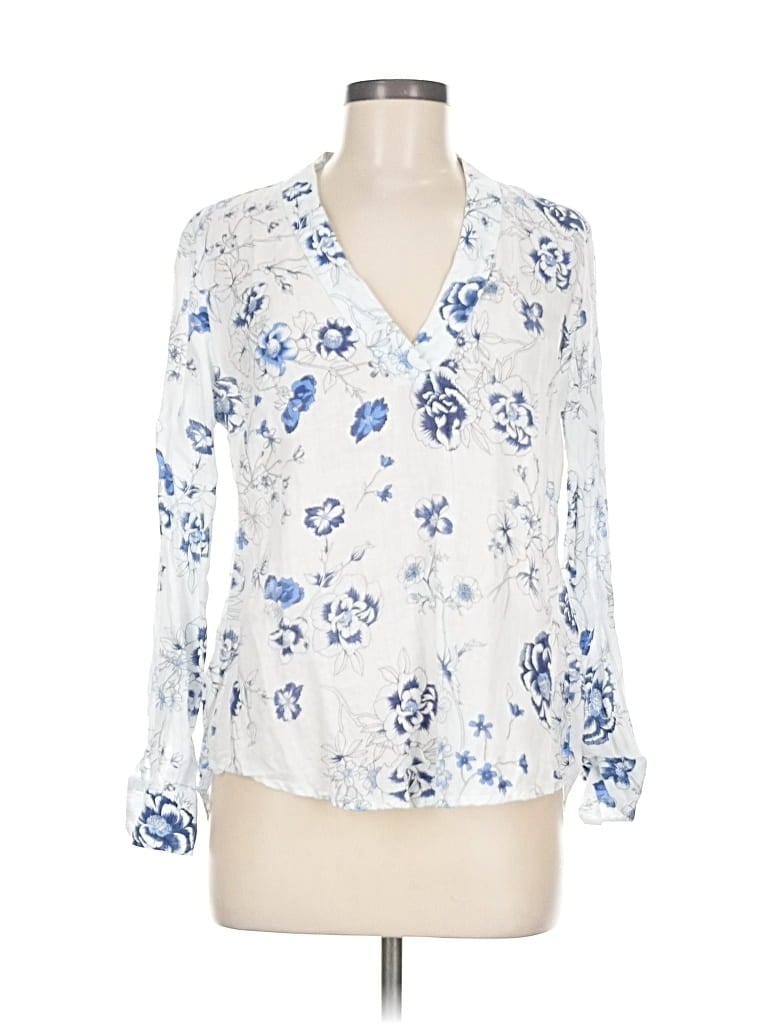 Pre-owned 120% Lino 3/4 Sleeve Blouse In Blue
