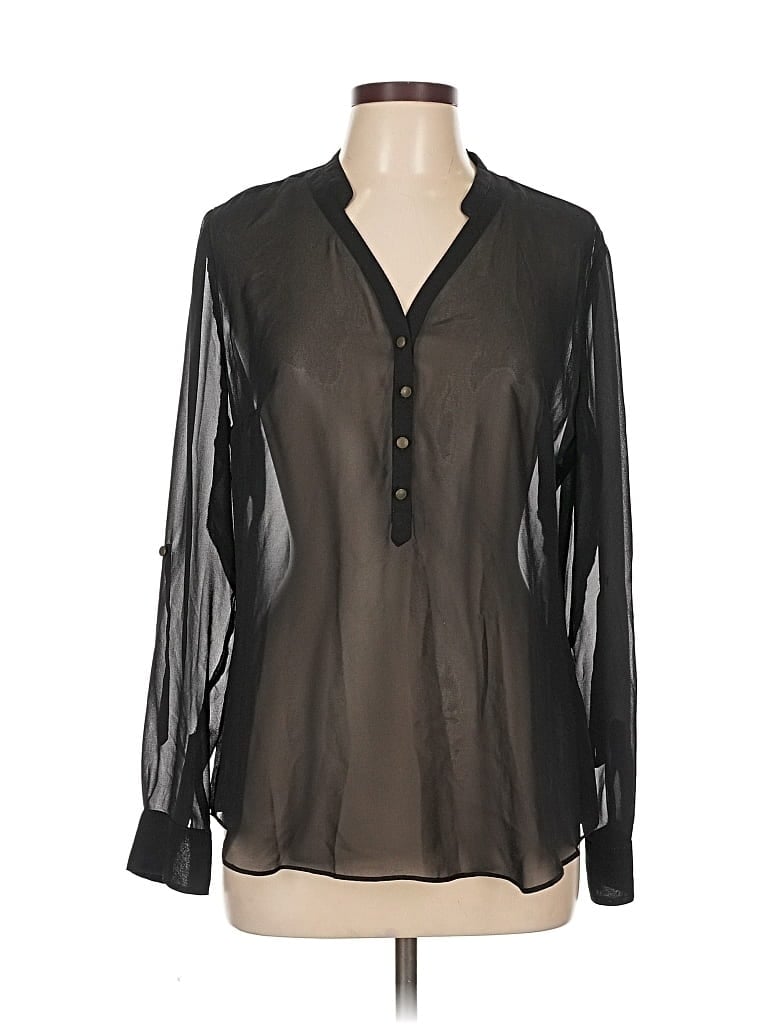Pre-owned A.n.a. A New Approach Long Sleeve Blouse In Black