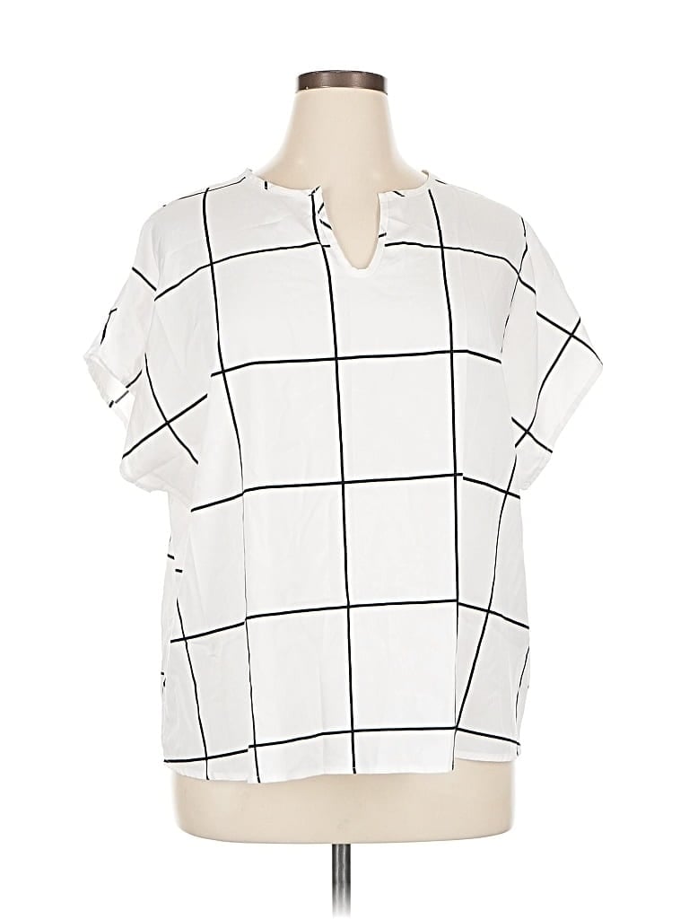 Pre-owned Shein Curve Short Sleeve Blouse In White