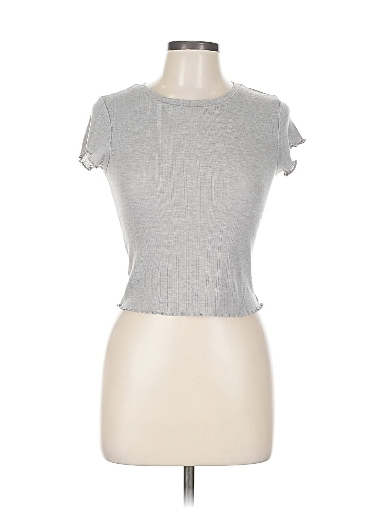 Pre-owned Elodie Short Sleeve Top Gray Keyhole Neckline Tops