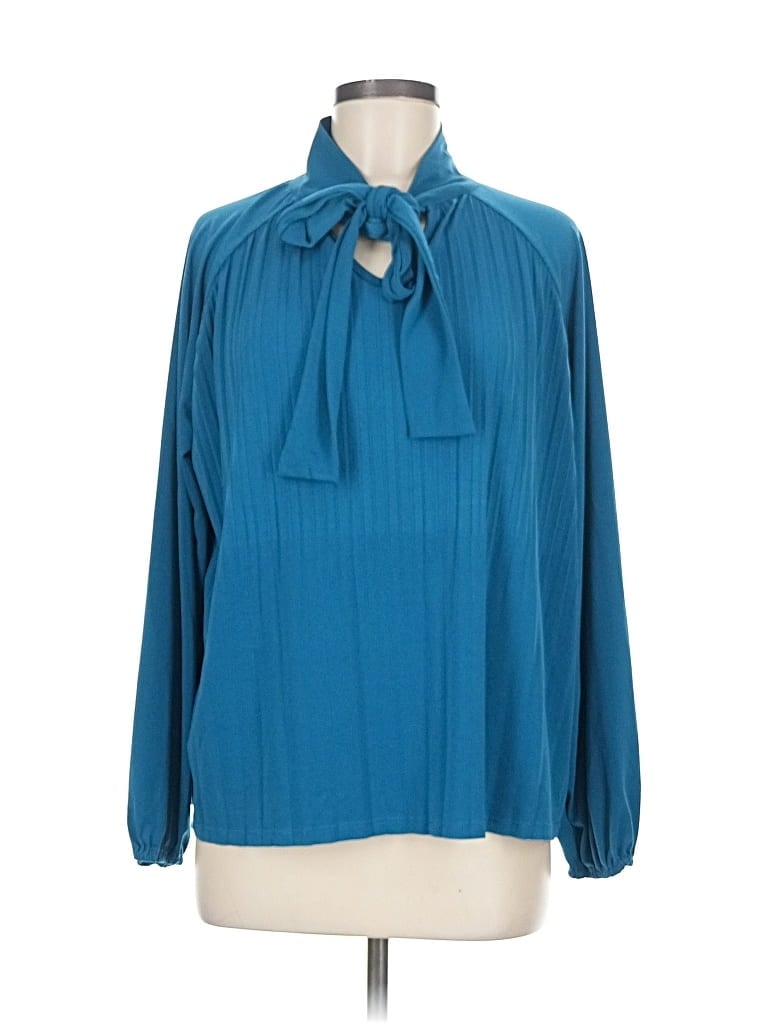 CABLE & GAUGE Pre-owned Long Sleeve Blouse In Blue
