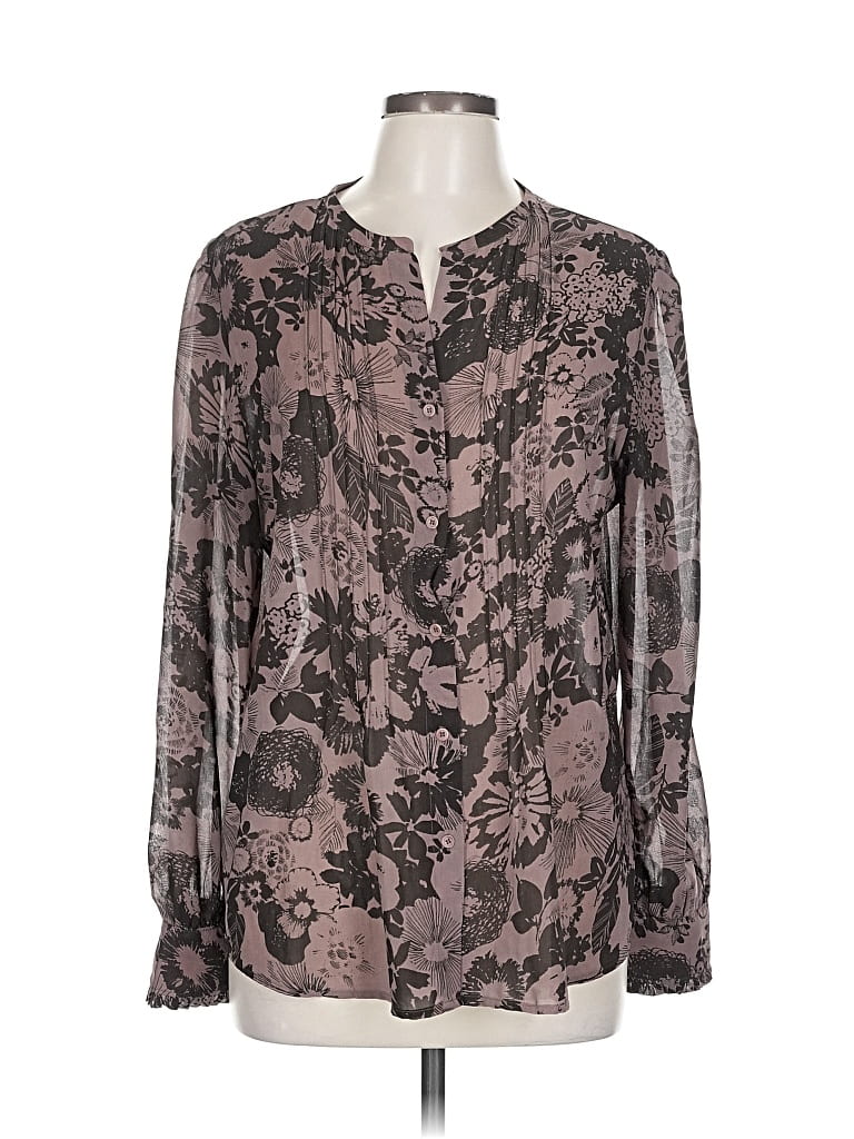 Pre-owned Hinge Long Sleeve Blouse In Brown