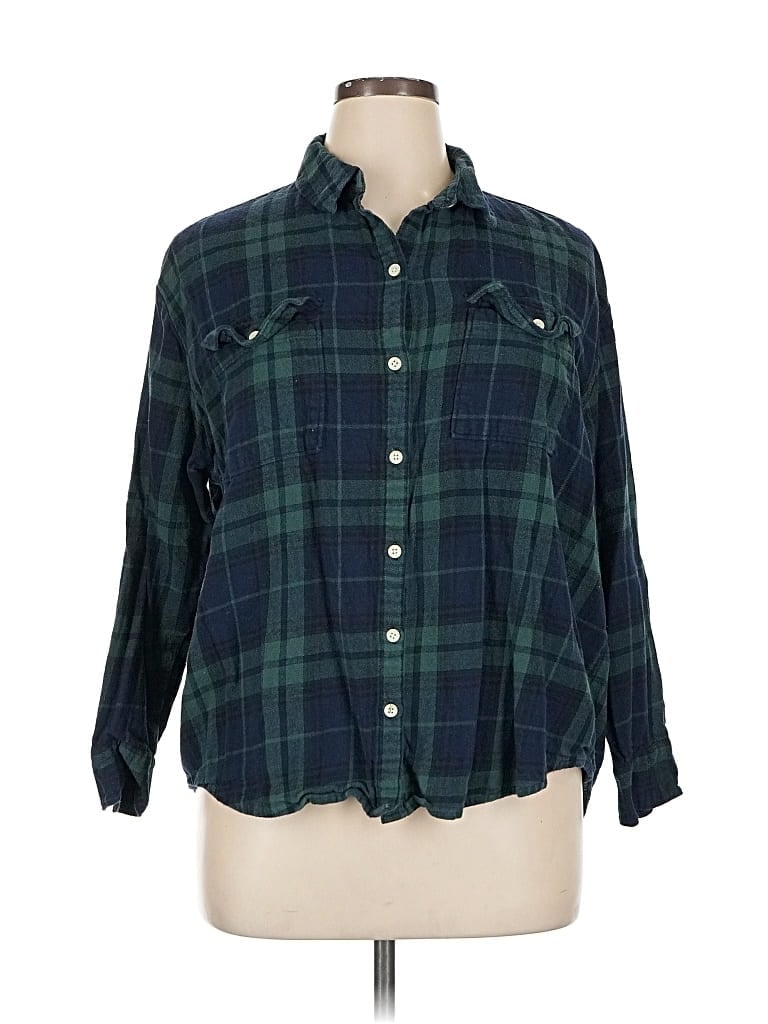 OLD NAVY Pre-owned 3/4 Sleeve Button Down Shirt In Green