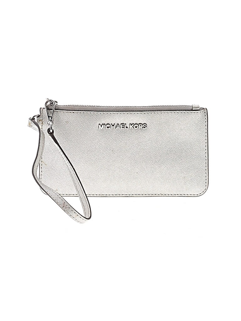 Pre-owned Michael Michael Kors Leather Wristlet In Silver