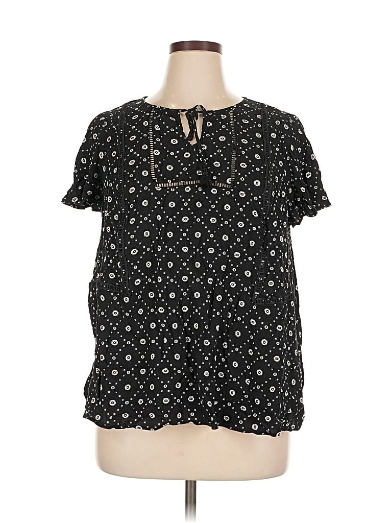 Pre-owned Lane Bryant Short Sleeve Blouse In Black