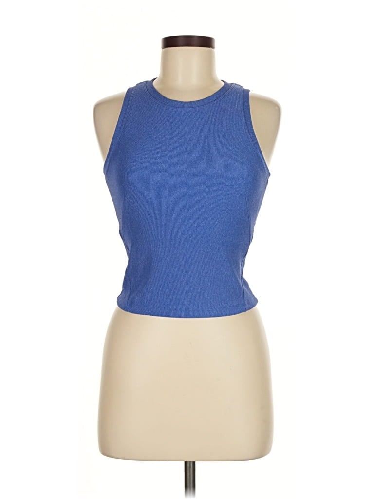 Pre-owned Move Theology Tank Top Blue Halter Neckline Tops