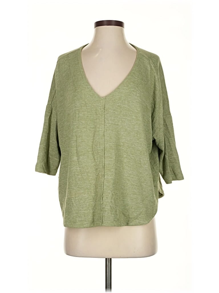 Pre-owned Saturday Sunday 3/4 Sleeve Top Green V Neck Tops