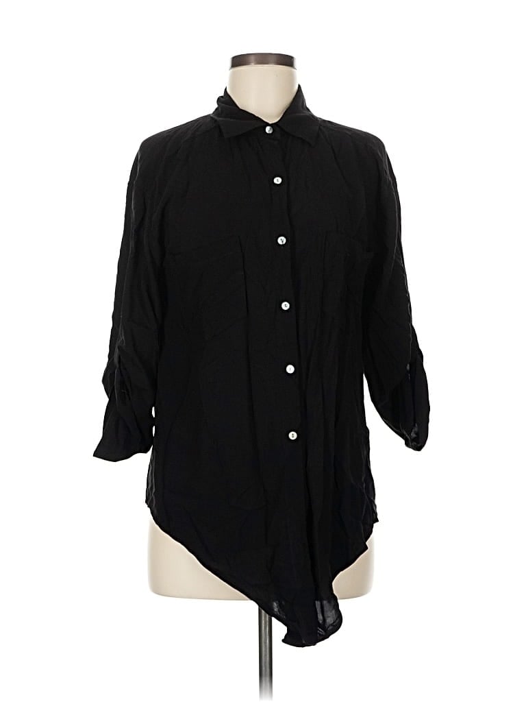 Pre-owned Max Studio 3/4 Sleeve Button Down Shirt In Black