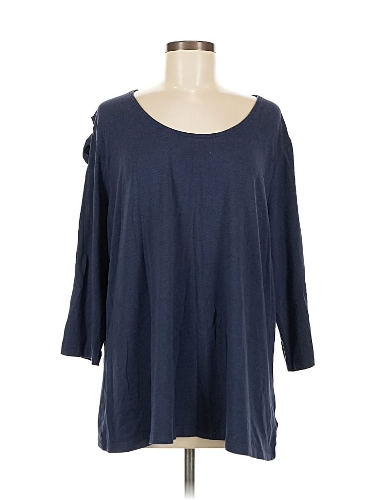 Pre-owned Denim 24/7 3/4 Sleeve Top Blue Cold Shoulder Neckline Tops