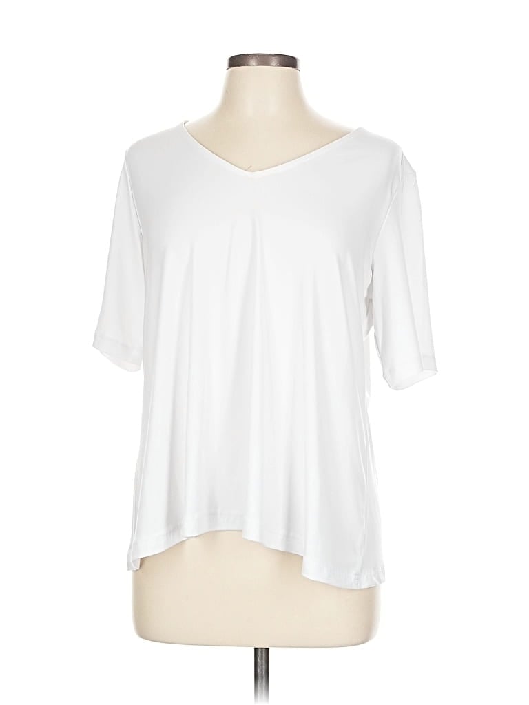 Pre-owned Susan Graver Short Sleeve Top White V Neck Tops