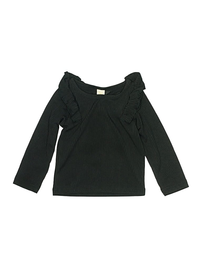 Pre-owned Unbranded Kids' Long Sleeve Top Black Ruffles Neckline Tops