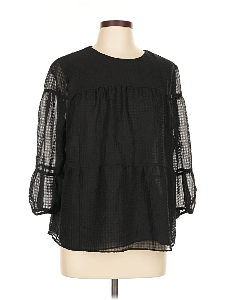 Pre-owned Calvin Klein 3/4 Sleeve Blouse In Black