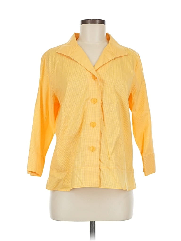 Pre-owned Coldwater Creek 3/4 Sleeve Button Down Shirt In Yellow