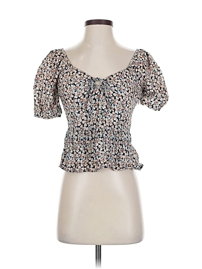 PAIGE Pre-owned Short Sleeve Top Brown Sweetheart Neckline Tops