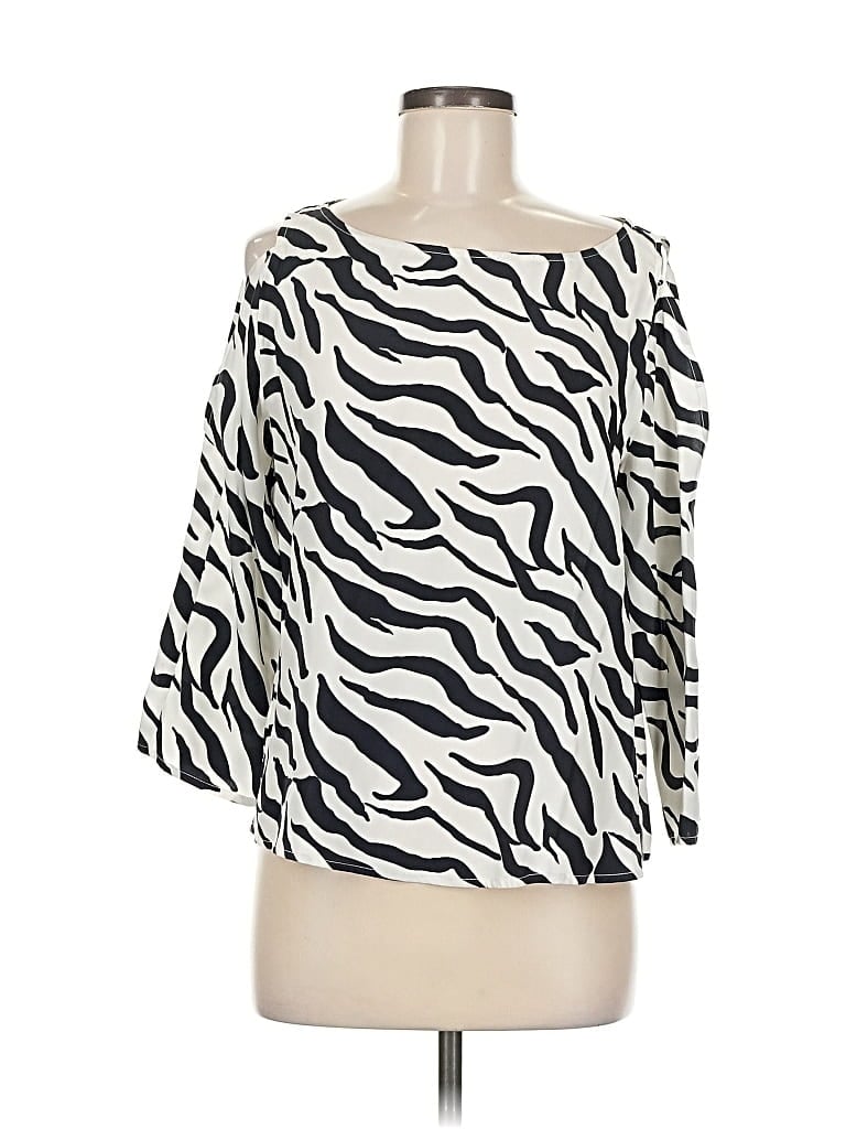 Pre-owned Neiman Marcus 3/4 Sleeve Silk Top Ivory One Shoulder Neckline Tops In White