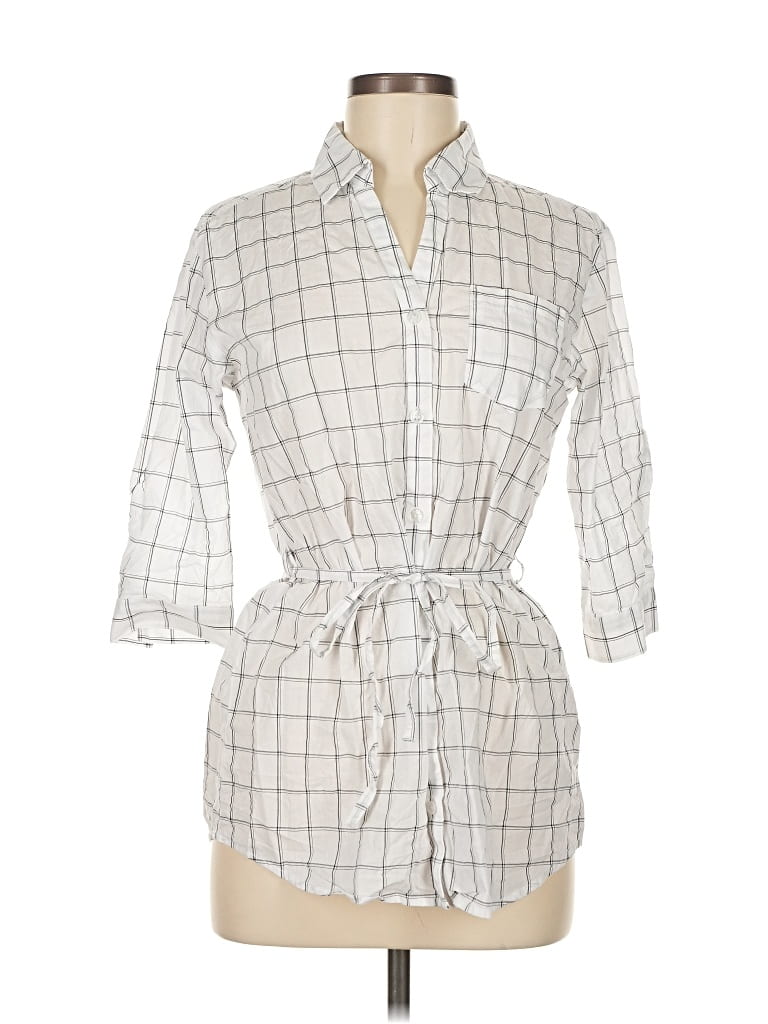 Pre-owned Unbranded 3/4 Sleeve Button Down Shirt In White