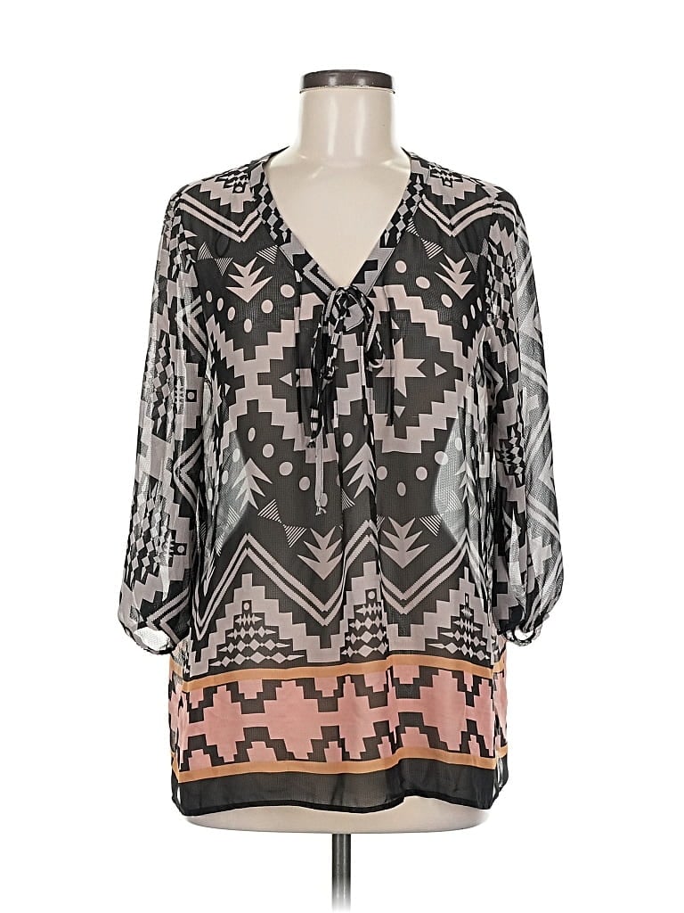 Pre-owned Pleione 3/4 Sleeve Blouse In Black