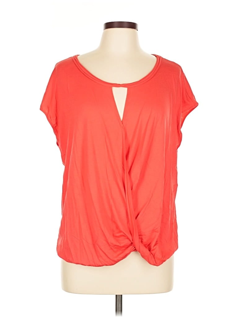 Pre-owned Max Studio Short Sleeve Top Orange Keyhole Neckline Tops