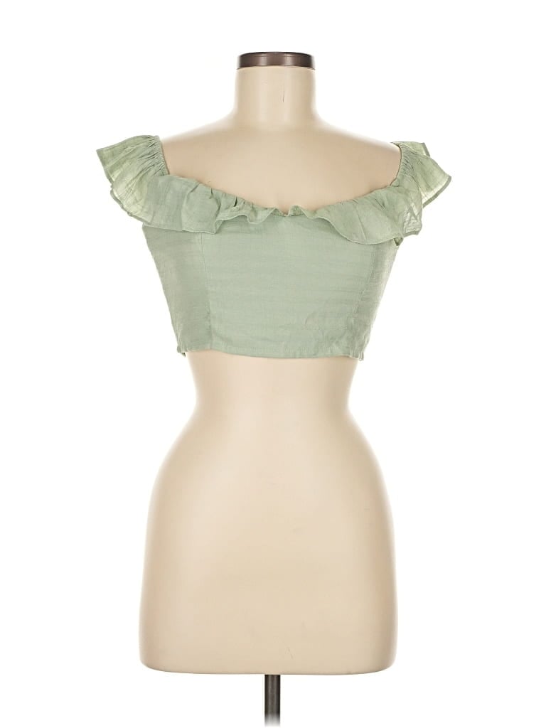 LULUS Pre-owned Short Sleeve Top Green Sweetheart Neckline Tops