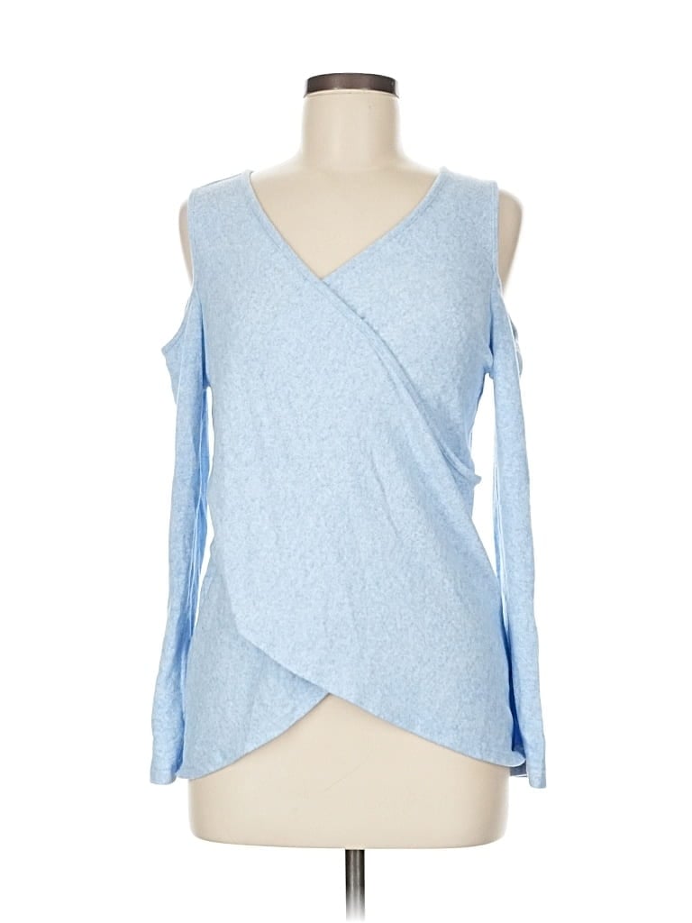 Pre-owned Boston Proper Long Sleeve Top Blue Cold Shoulder Neckline Tops