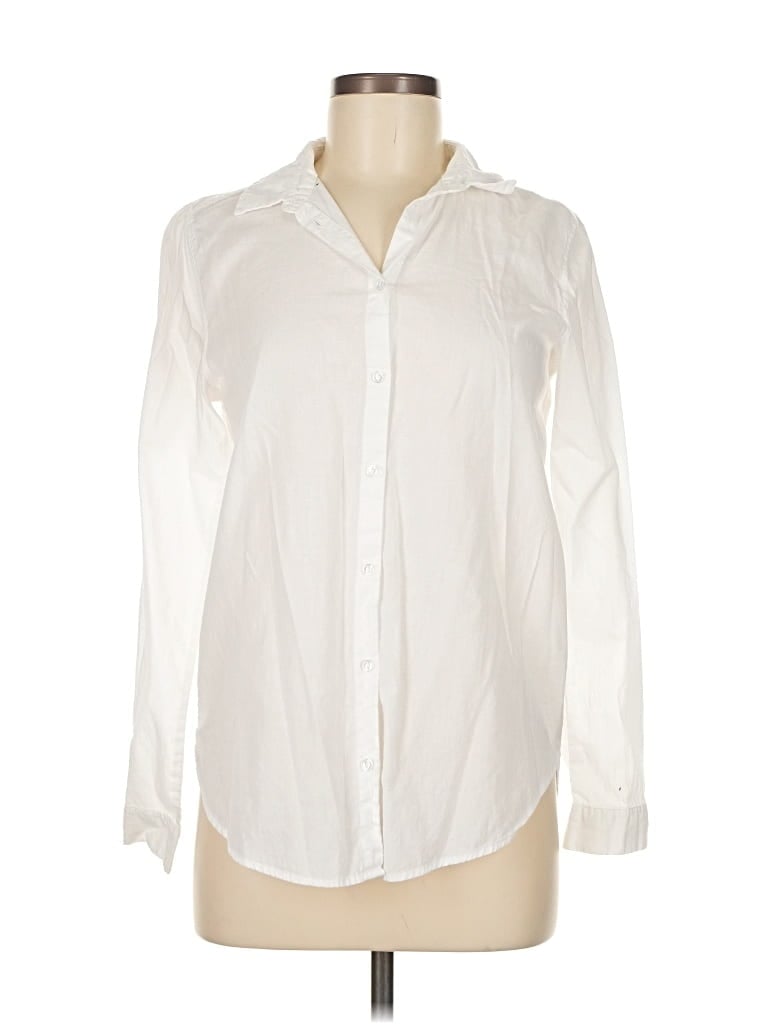 Pre-owned Athleta Long Sleeve Button Down Shirt In White