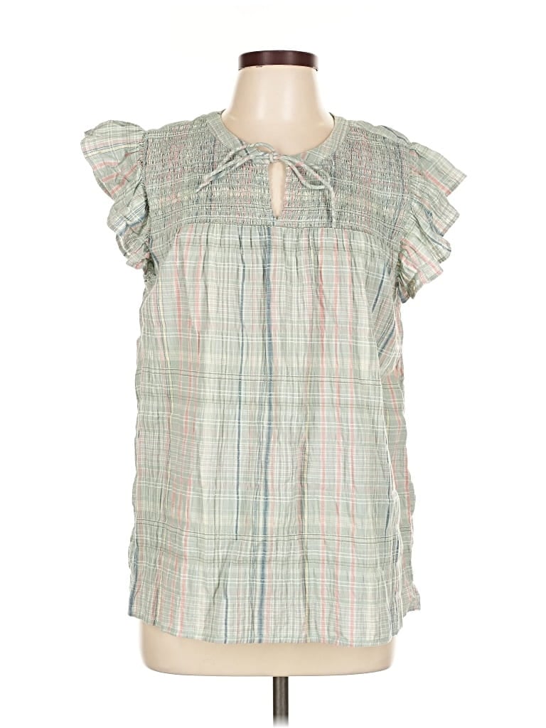 Pre-owned Ann Taylor Loft Short Sleeve Blouse In Green