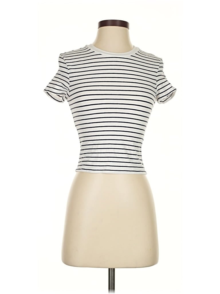 Pre-owned Abercrombie & Fitch Short Sleeve Top Ivory Boatneck Tops In White