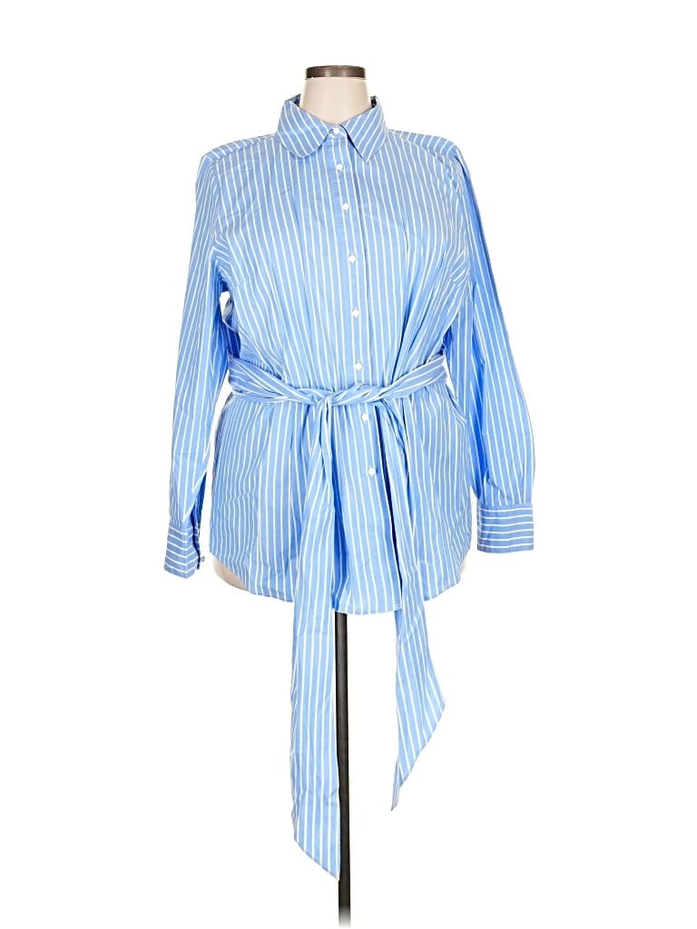 Pre-owned Lane Bryant Long Sleeve Button Down Shirt In Blue